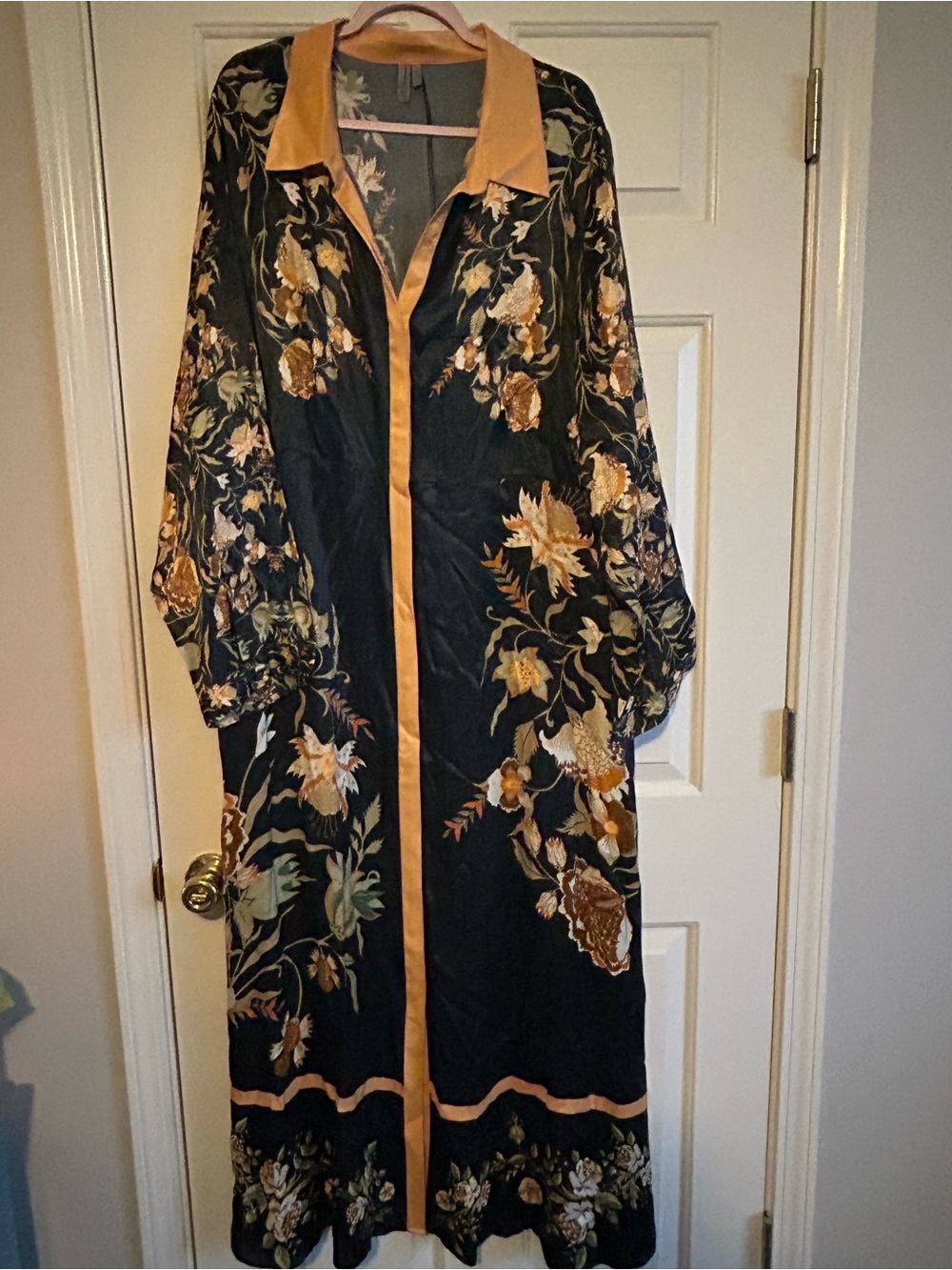 Floral Maxi Shirt Dress — Navy & Mustard